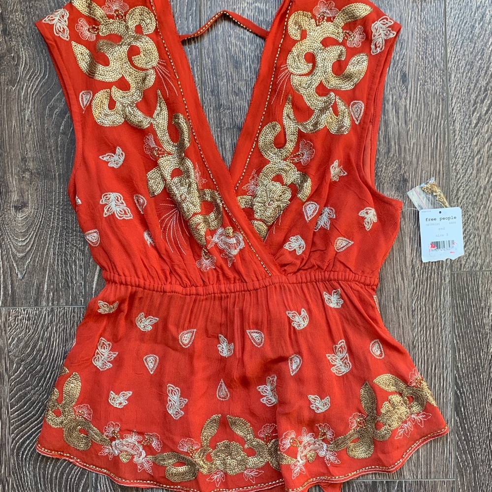 Free people sequin, open back shirt